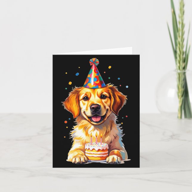 Tarjeta Birthday Golden Retriever, Party Dog  (Anverso)