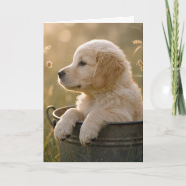 Tarjeta Birthday Golden Retriever Puppy in a Bucket (Anverso)