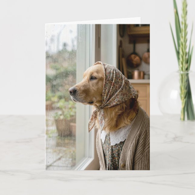 Tarjeta Birthday Golden Retriever Staring at the Rain (Anverso)