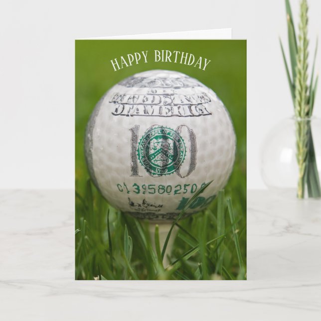 Tarjeta birthday golf ball with hundred dollar bill (Anverso)