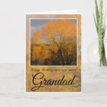 Tarjeta Birthday, Grandad,  Sunkissed Winter Trees.<br><div class="desc">Happy Birthday Special Grandad,  with trees in Winter around a lake reflecting against orange sunlight.
Text says: (Outside)Happy Birthday to a very special Grandad(Inside) You deserve every happiness today.</div>