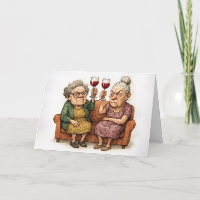 Tarjeta Birthday Grumpy Old Ladies With Red Wine (Anverso)