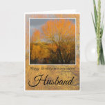 Tarjeta Birthday, Husband,  Sunkissed Winter Trees.  Card<br><div class="desc">Happy Birthday Special Husband,  with trees in Winter around a lake reflecting against orange sunlight.
Text says: (Outside)Happy Birthday to a very special Husband(Inside) You deserve every happiness today.</div>