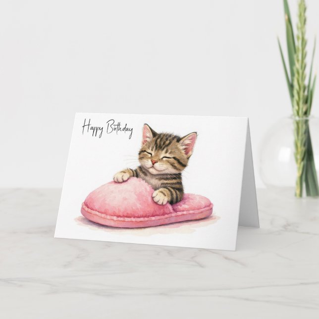 Tarjeta Birthday Kitten Sleeping in a Pink Slipper (Anverso)