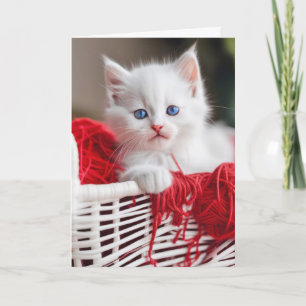 Tarjeta Birthday Kitty Con Yarn Rojo Enredado
