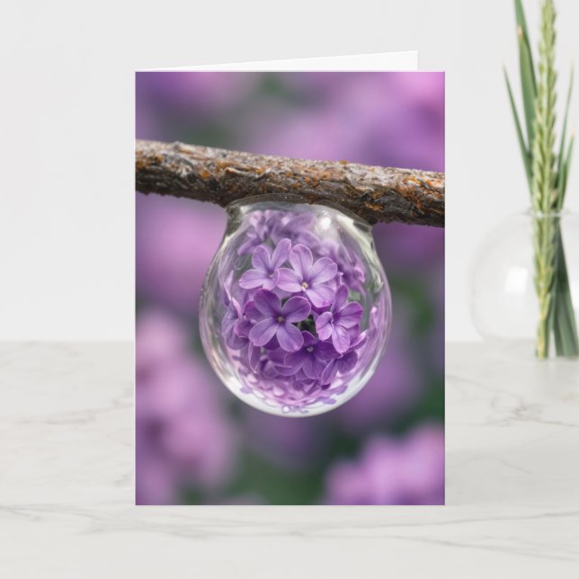 Tarjeta Birthday Lilac Blossom Reflected in Raindrop (Anverso)