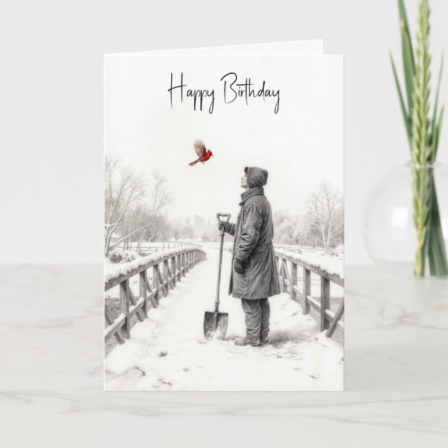 Tarjeta Birthday Man Watching a Cardinal (Anverso)