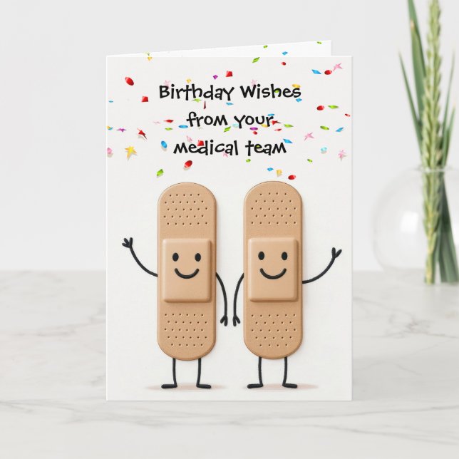 Tarjeta Birthday Medical Bandage Stick Figure People (Anverso)