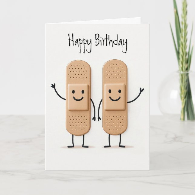Tarjeta Birthday Medical Bandage Stick Figures People (Anverso)