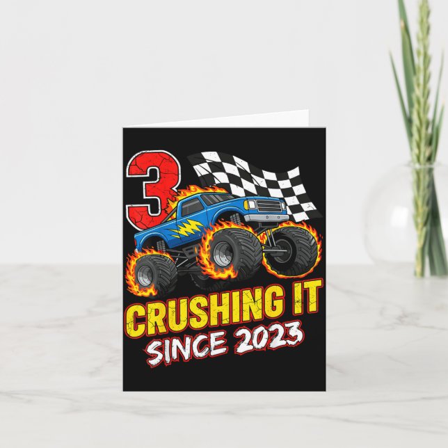 Tarjeta Birthday Monster Truck 3 Year Old Boys 3rd Party B (Anverso)