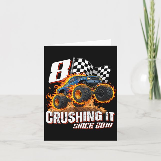 Tarjeta Birthday Monster Truck 8 Year Old Boys 8th Party B (Anverso)