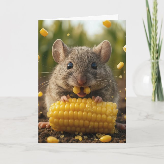 Tarjeta Birthday Mouse Eating Corn on the Cob (Anverso)