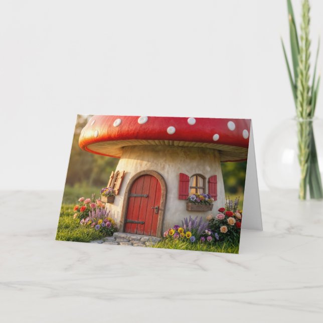 Tarjeta Birthday Mushroom Cottage  (Anverso)