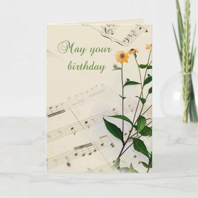 Tarjeta Birthday Music Notes y Wildflowers (Anverso)