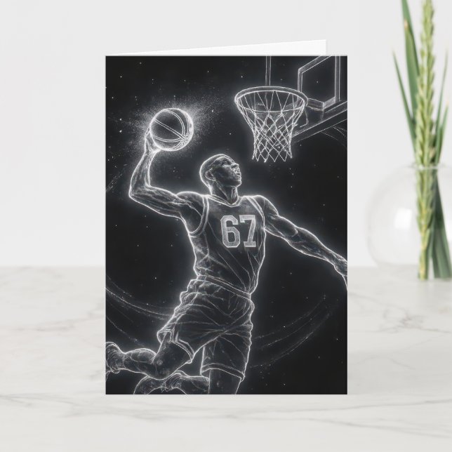 Tarjeta Birthday Neon Basketball Player Number 67 (Anverso)
