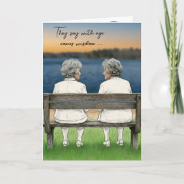 Tarjeta Birthday Old Ladies Chatting on a Lake Bench