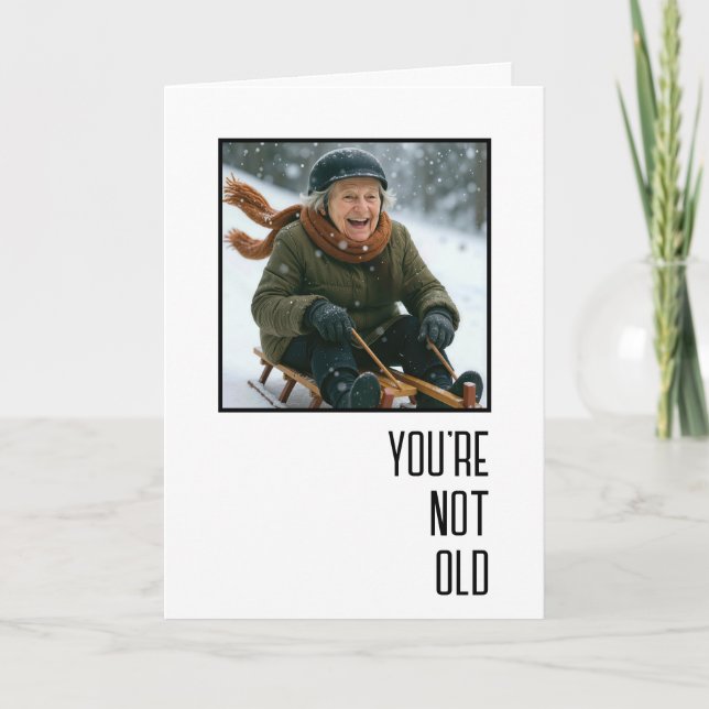 Tarjeta Birthday Old Lady Sledding Downhill (Anverso)