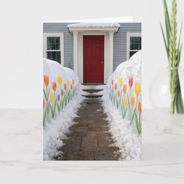 Tarjeta Birthday Painted Spring Tulips In Snow (Anverso)