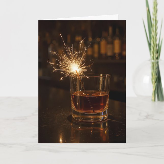Tarjeta Birthday Party Sparkler In a Glass Of Whiskey (Anverso)