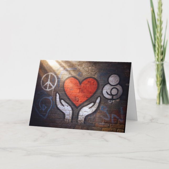 Tarjeta Birthday Red Heart Graffiti On a Brick Wall (Anverso)