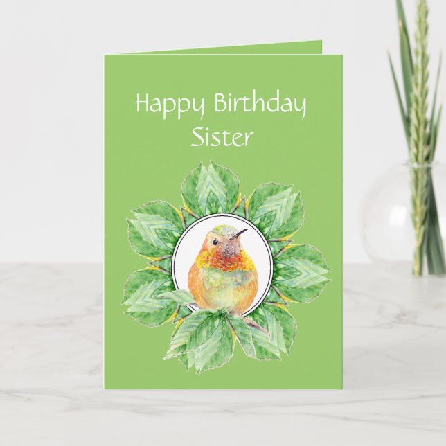 Tarjeta Birthday Rufous Hummingbird Personalizado hermana (Anverso)