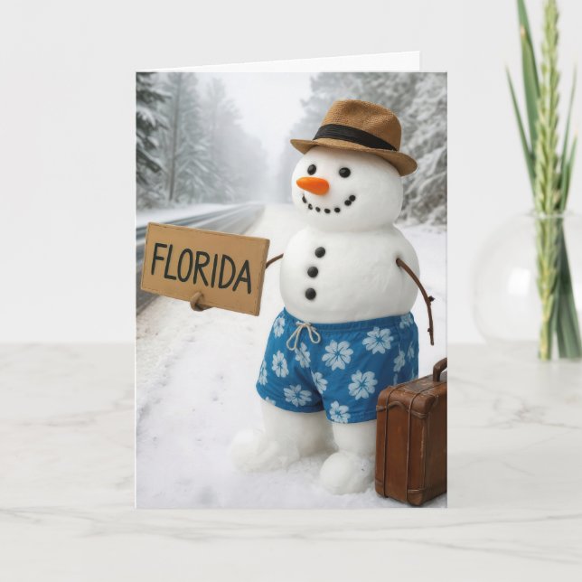 Tarjeta Birthday Snowman Hitchhiking to Florida (Anverso)