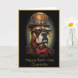 Tarjeta Birthday Steampunk Boxer Dog Nombre personalizado