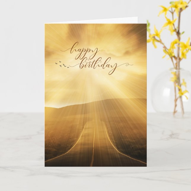 Tarjeta Birthday Sunlit Scenic Road (flor amarilla)