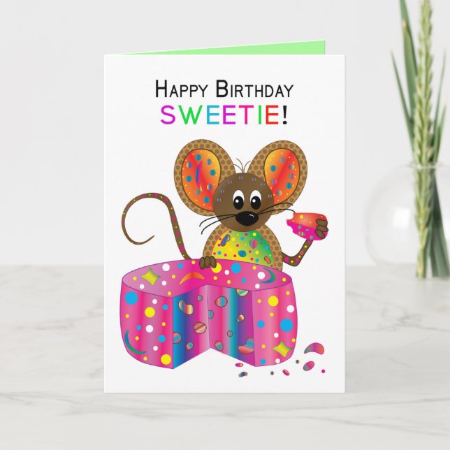 Tarjeta Birthday, Sweetie, Mouse, Kaleidoscope Collection (Anverso)