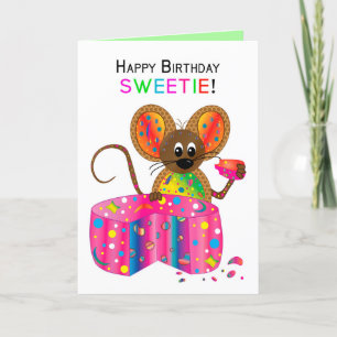 Tarjeta Birthday, Sweetie, Mouse, Kaleidoscope Collection