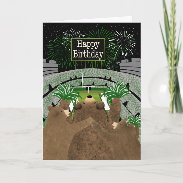 Tarjeta Birthday Three Bears Cheering Green (Anverso)