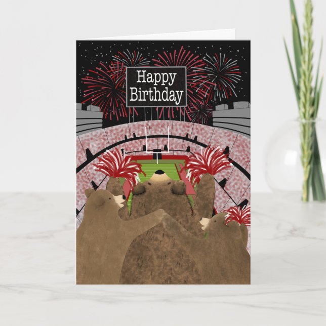 Tarjeta Birthday Three Bears Cheering Red (Anverso)