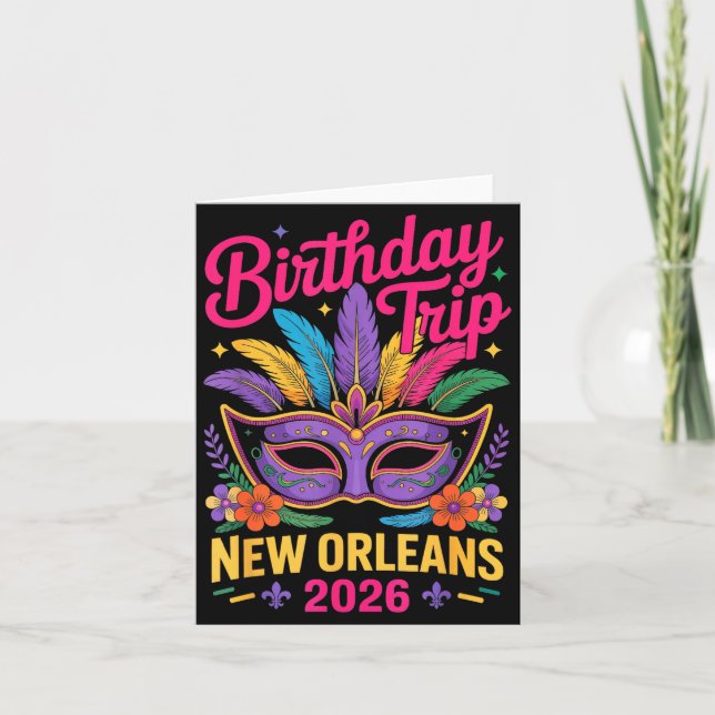Tarjeta Birthday Trip New Orleans 2026 Matching Mardi Gras (Anverso)