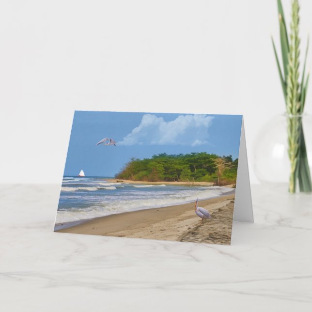 Tarjeta Birthday, Tropical Beach, Birds (Anverso)