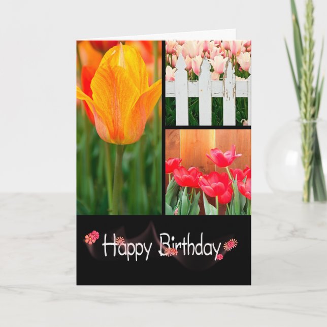 Tarjeta Birthday Tulip Collage (Anverso)