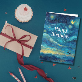 Tarjeta Birthday Van Gogh Jet Airplane Blue Clouds Fun