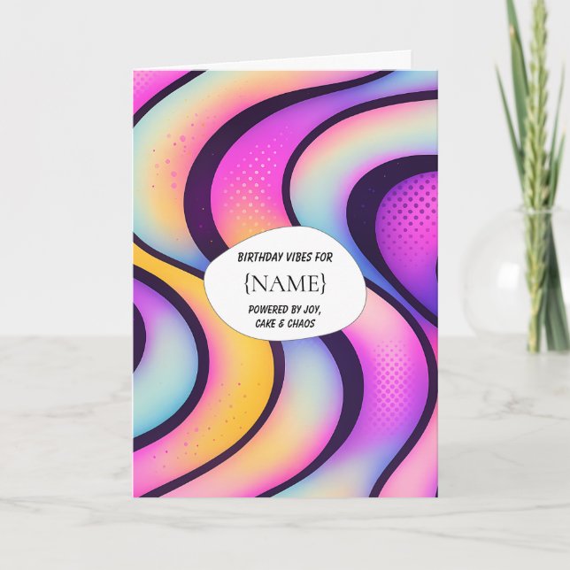 Tarjeta Birthday Vibes – Joy, Cake & Chaos Personalized (Anverso)