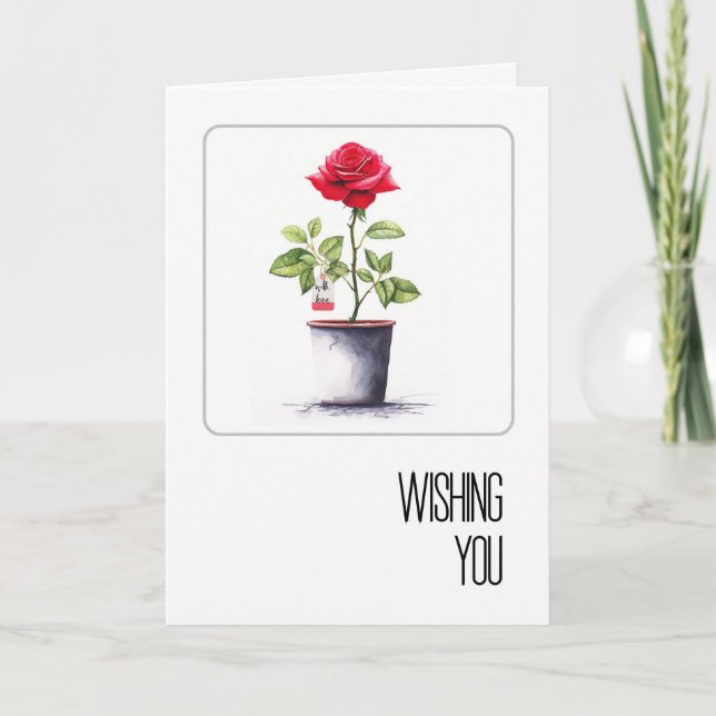 Tarjeta Birthday Watercolor Red Rose Bush (Anverso)