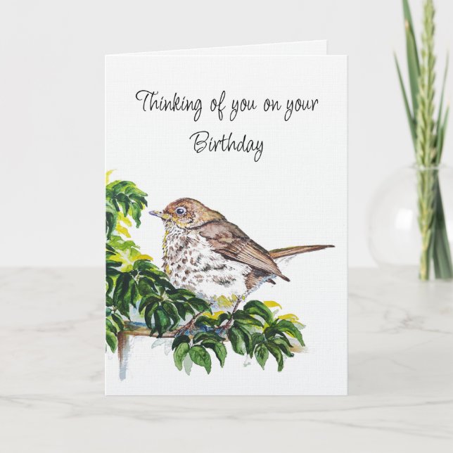 Tarjeta Birthday Watercolor Swainson's Thrush Bird (Anverso)