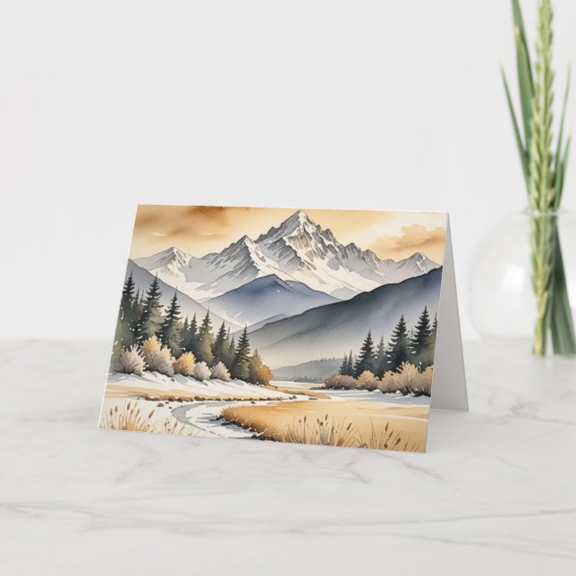 Tarjeta Birthday Watercolor Winter Mountain Valley (Anverso)