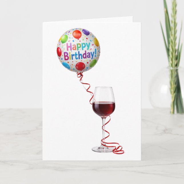Tarjeta Birthday Wine and Party Balloon (Anverso)