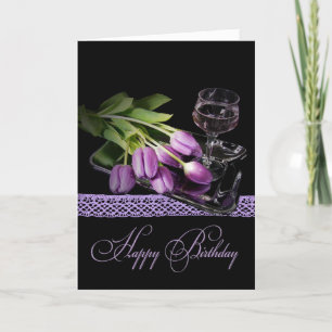 Tarjeta Birthday Wine and Tulips