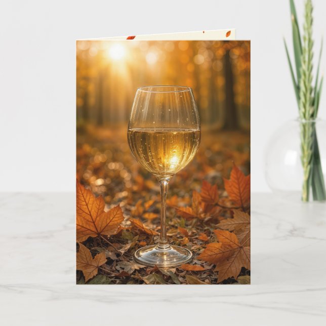 Tarjeta Birthday Wine Glass In Autumn Maple Leaves (Anverso)