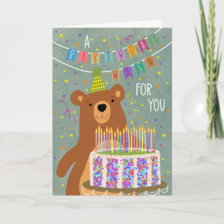 Tarjeta Birthday Wish With Bear and Cake