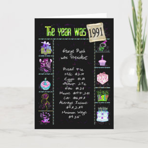 Tarjeta Birthday Year 1991 Fun Trivia Facts