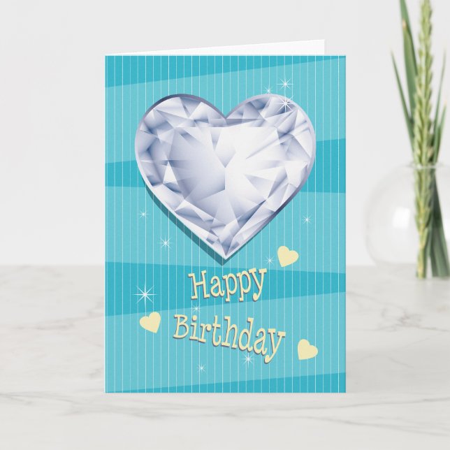 Tarjeta Birthstone April Blue Diamond Heart Birthday (Anverso)