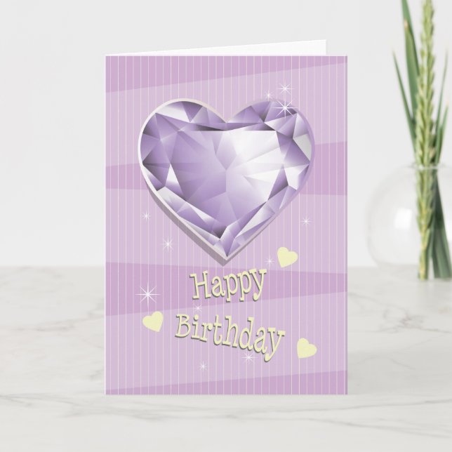 Tarjeta Birthstone Febrero Ametist Purple Amethyst Hearthd (Anverso)