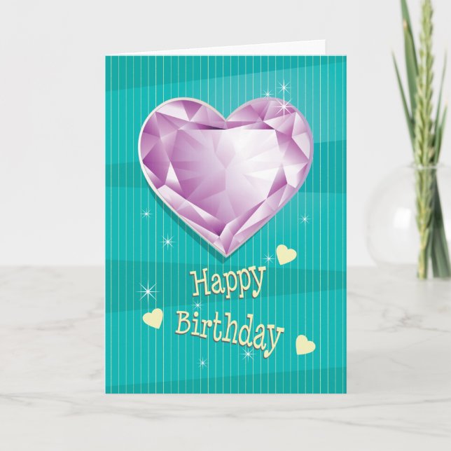 Tarjeta Birthstone June Purple Alexandrite Heart Birthday (Anverso)