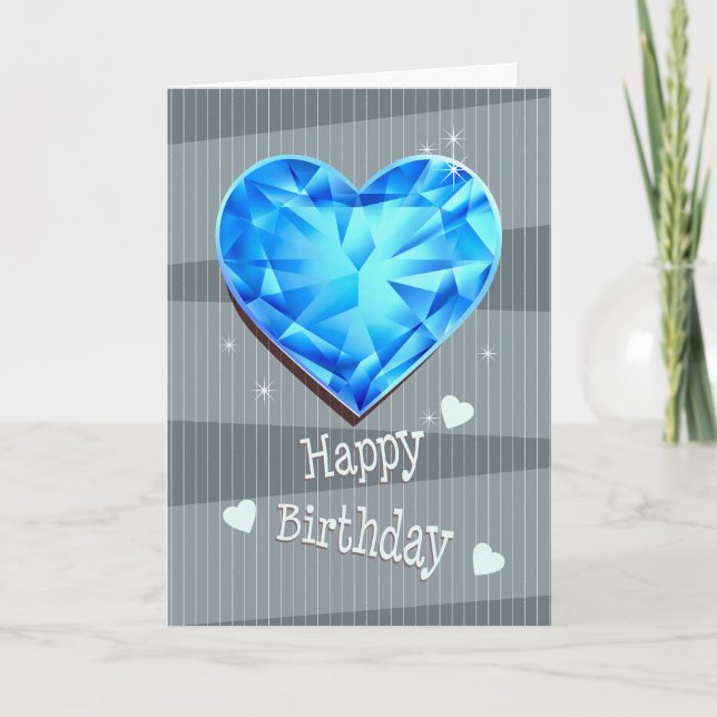 Tarjeta Birthstone March Blue Aquamarine Heart Birthday (Anverso)