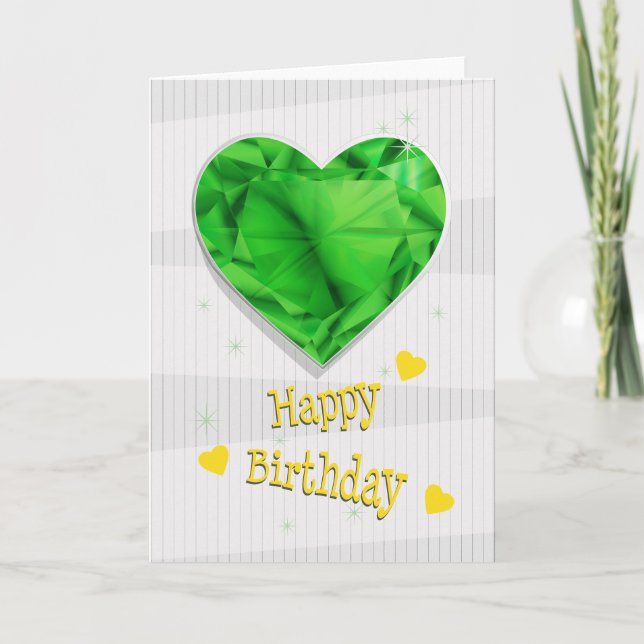 Tarjeta Birthstone May Green Emerald Heart Birthday (Anverso)
